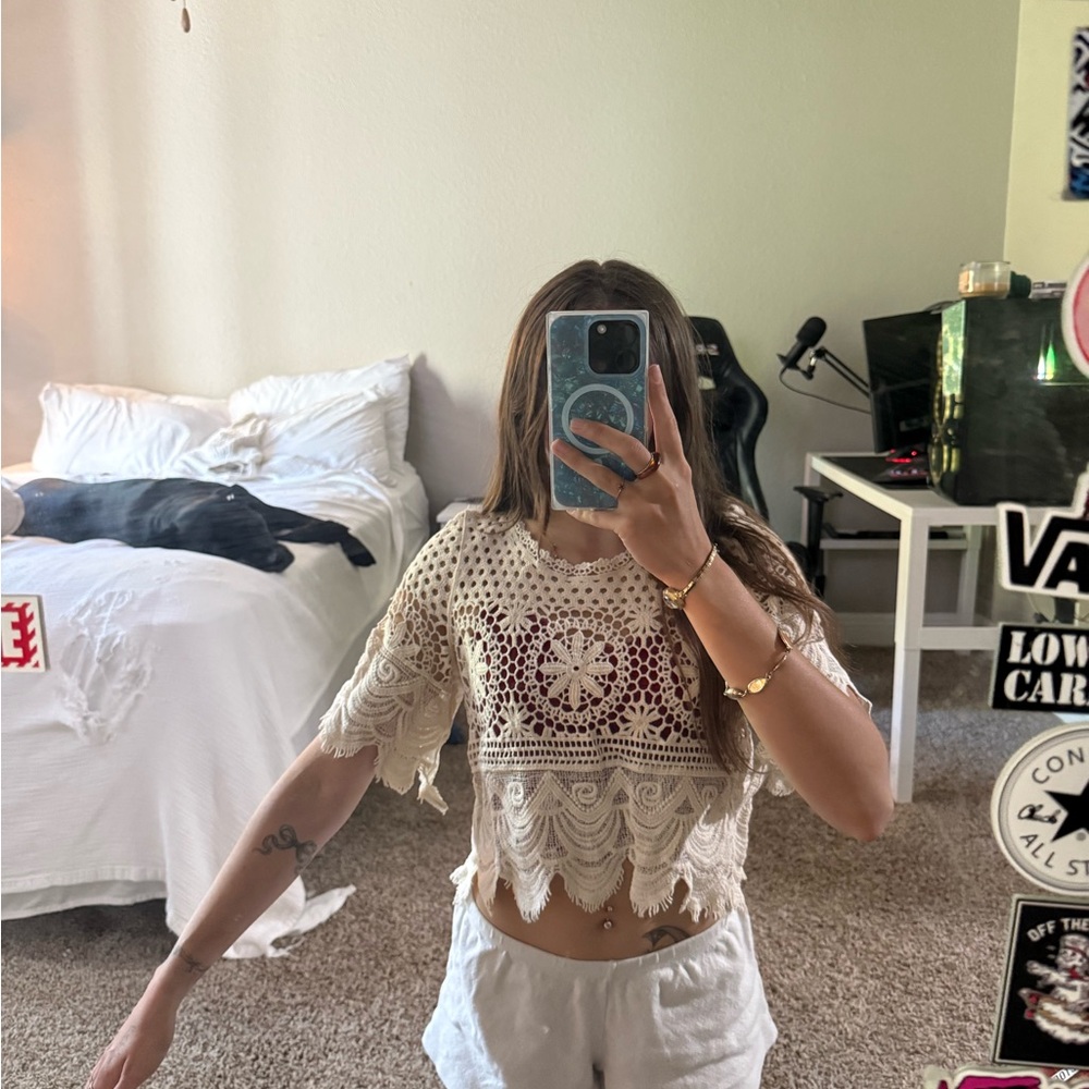 Rebellion Cream Embellished Crop Top